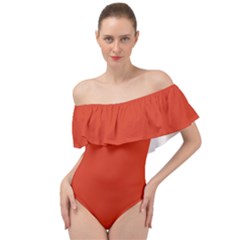 Tomato Red Off Shoulder Velour Bodysuit  by blkstudio