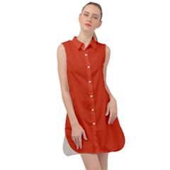 Tomato Red Sleeveless Shirt Dress