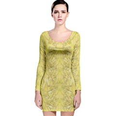 Flowers Decorative Ornate Color Yellow Long Sleeve Velvet Bodycon Dress by pepitasart