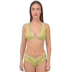 Flowers Decorative Ornate Color Yellow Double Strap Halter Bikini Set by pepitasart