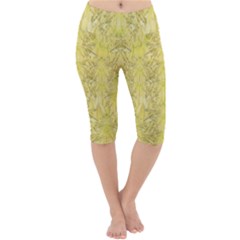 Flowers Decorative Ornate Color Yellow Lightweight Velour Cropped Yoga Leggings by pepitasart