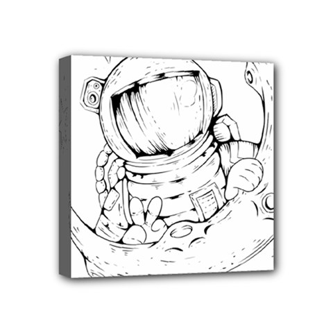 Astronaut Moon Space Astronomy Mini Canvas 4  x 4  (Stretched)