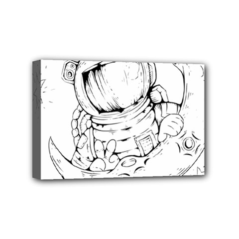 Astronaut Moon Space Astronomy Mini Canvas 6  x 4  (Stretched)