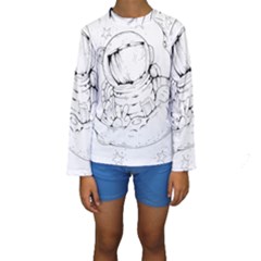 Astronaut Moon Space Astronomy Kids  Long Sleeve Swimwear