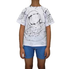 Astronaut Moon Space Astronomy Kids  Short Sleeve Swimwear