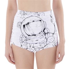 Astronaut Moon Space Astronomy High-Waisted Bikini Bottoms