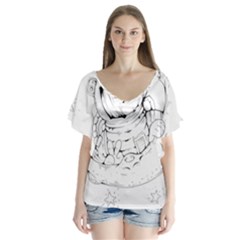 Astronaut Moon Space Astronomy V-Neck Flutter Sleeve Top