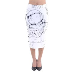 Astronaut Moon Space Astronomy Velvet Midi Pencil Skirt