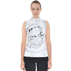 Astronaut Moon Space Astronomy Mock Neck Shell Top