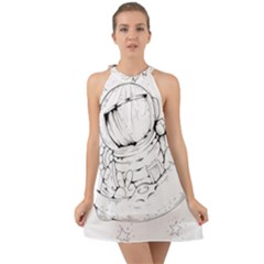 Astronaut Moon Space Astronomy Halter Tie Back Chiffon Dress