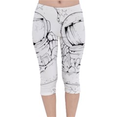 Astronaut Moon Space Astronomy Velvet Capri Leggings 