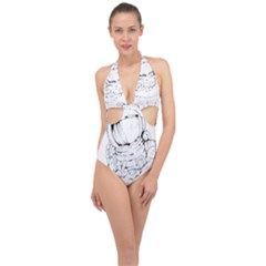Astronaut Moon Space Astronomy Halter Front Plunge Swimsuit