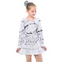 Astronaut Moon Space Astronomy Kids  Long Sleeve Dress