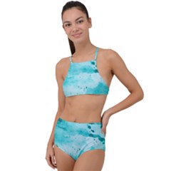 Watercolor Splatter Aqua High Waist Tankini Set by blkstudio