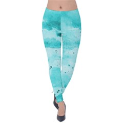 Watercolor Splatter Aqua Velvet Leggings by blkstudio