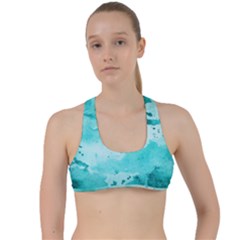 Watercolor Splatter Aqua Criss Cross Racerback Sports Bra by blkstudio