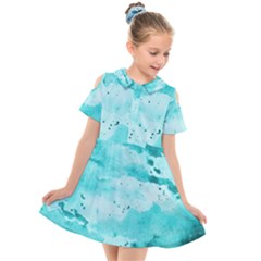 Watercolor Splatter Aqua Kids  Short Sleeve Shirt Dress by blkstudio