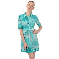 Watercolor Splatter Aqua Belted Shirt Dress