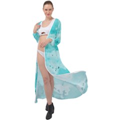 Watercolor Splatter Aqua Maxi Chiffon Beach Wrap