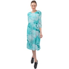 Watercolor Splatter Aqua Ruffle End Midi Chiffon Dress by blkstudio