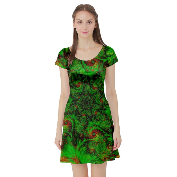 Art Artwork Fractal Digital Art Green Short Sleeve Skater Dress