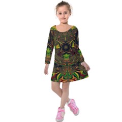 Fractal Art Artwork Design Kids  Long Sleeve Velvet Dress by Pakrebo