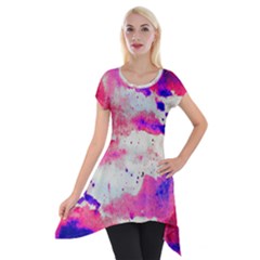 Watercolor Splatter Hot Pink/purple Short Sleeve Side Drop Tunic by blkstudio