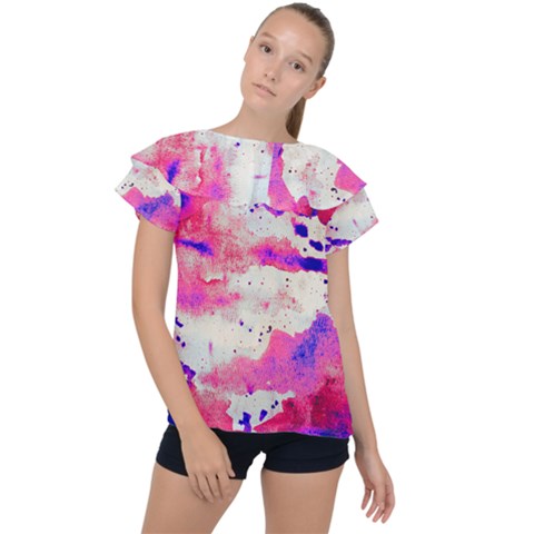 Watercolor Splatter Hot Pink/purple Ruffle Collar Chiffon Blouse by blkstudio