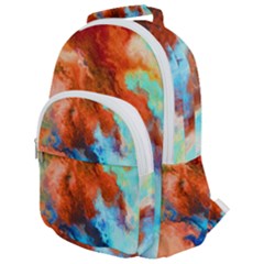 Orange Blue Texture                   Rounded Multi Pocket Backpack by LalyLauraFLM