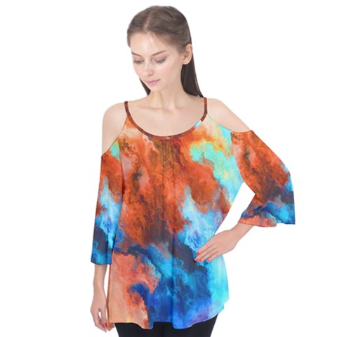 Orange Blue Texture                      Flutter Sleeve Tee by LalyLauraFLM