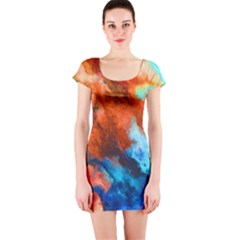 Orange blue texture                      Short sleeve Bodycon dress