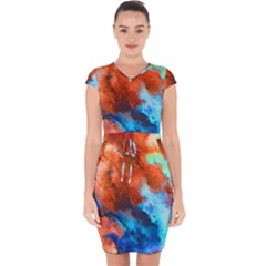 Orange blue texture                     Capsleeve Drawstring Dress