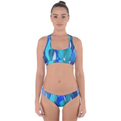 Wavy Blue Cross Back Hipster Bikini Set by bloomingvinedesign