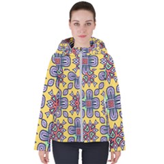 Shapes On A Yellow Background                     Women s Hooded Puffer Jacket by LalyLauraFLM