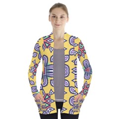 Shapes On A Yellow Background                     Women s Open Front Pockets Cardigan