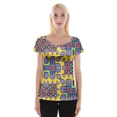 Shapes On A Yellow Background                      Women s Cap Sleeve Top