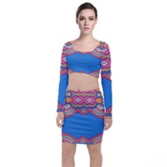 Shapes On A Blue Background                         Long Sleeve Crop Top & Bodycon Skirt Set by LalyLauraFLM