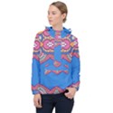 Shapes on a blue background                      Women Hooded Front Pocket Windbreaker View1