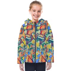 Colorful Painted Shapes                     Kids  Hooded Puffer Jacket by LalyLauraFLM