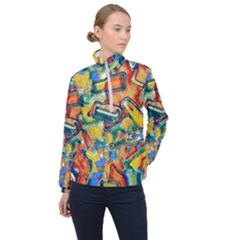 Colorful Painted Shapes                      Women Half Zip Windbreaker