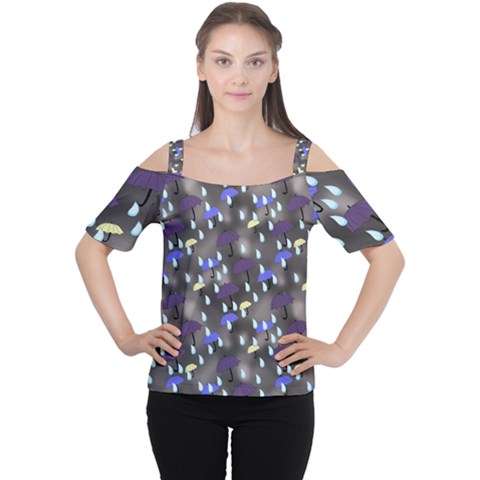 Rain And Umbrellas Cutout Shoulder Tee by bloomingvinedesign
