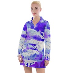 Watercolor Splatter Purple Women s Long Sleeve Casual Dress by blkstudio