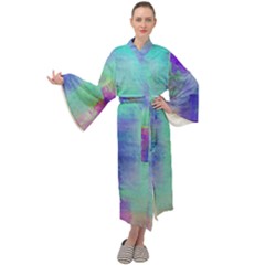 Watercolor Wash Maxi Tie Front Velour Kimono by blkstudio