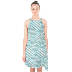 Wood Texture Diagonal Pastel Blue Halter Collar Waist Tie Chiffon Dress by Mariart