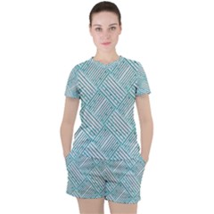 Wood Texture Diagonal Pastel Blue Women s Tee And Shorts Set