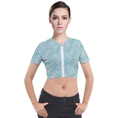 Wood Texture Diagonal Pastel Blue Short Sleeve Cropped Jacket by Mariart