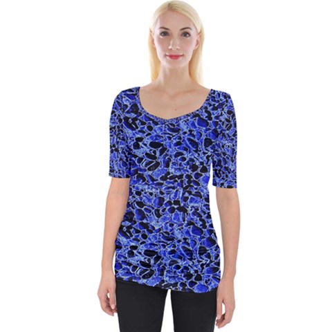 Texture Structure Electric Blue Wide Neckline Tee by Alisyart