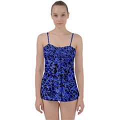 Texture Structure Electric Blue Babydoll Tankini Set