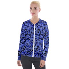 Texture Structure Electric Blue Velour Zip Up Jacket by Alisyart