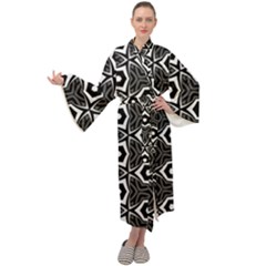 Black White Pattern Maxi Tie Front Velour Kimono by Bajindul